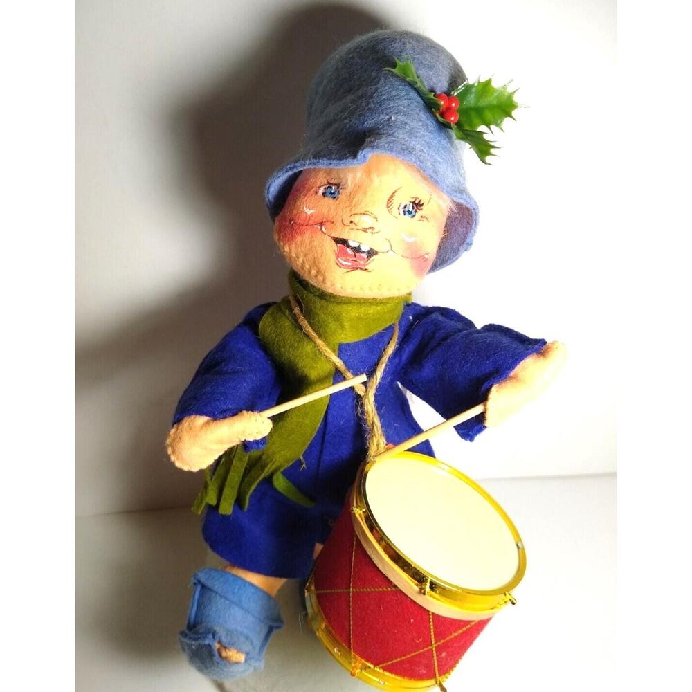 Annalee 12" Little Drummer Boy 1987 Felt Poseable Doll Christmas Holly Hat Drum